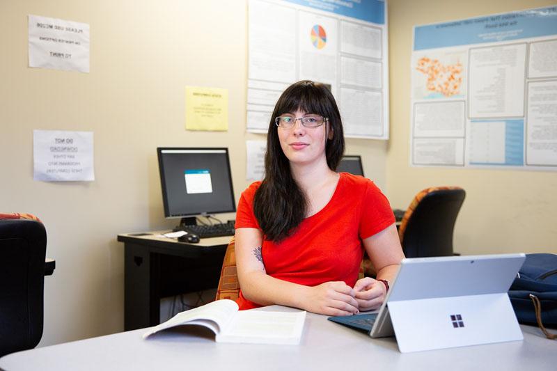 Haley Baker poses for photo in Sociology office